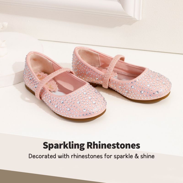 Girl's Rhinestone Ballet Flats - PINK SUEDE - 2